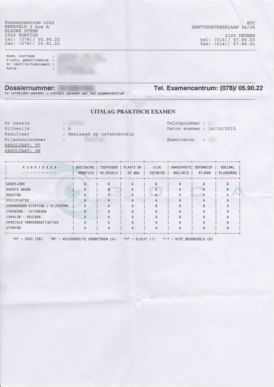 Uitslag rijexamen motor